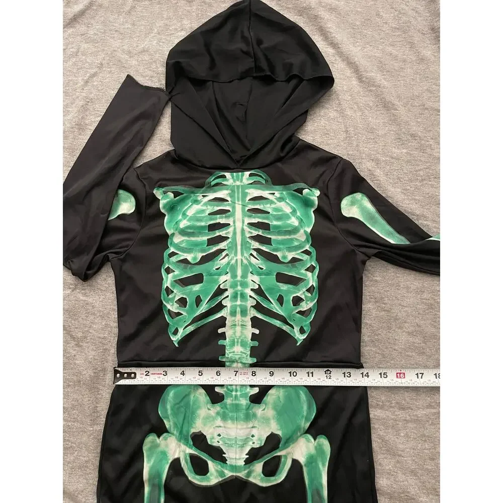 New Skeleton Kids Size M/8-10 Yrs Glow in the Dark Black Halloween Costume